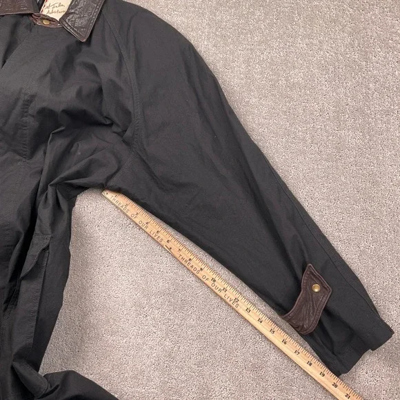 M Julian Santa Fe Coat Mens Large Black Leather Duster Barn Coat 90s Cotton